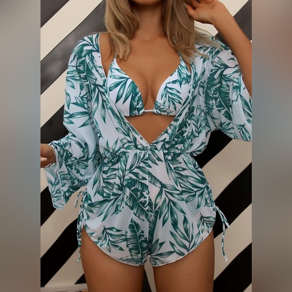 3 Piece Swimsuit Bikini Set Halter Triangle Bathing Suit w Cover Up Swimwear - Picture 3 of 6